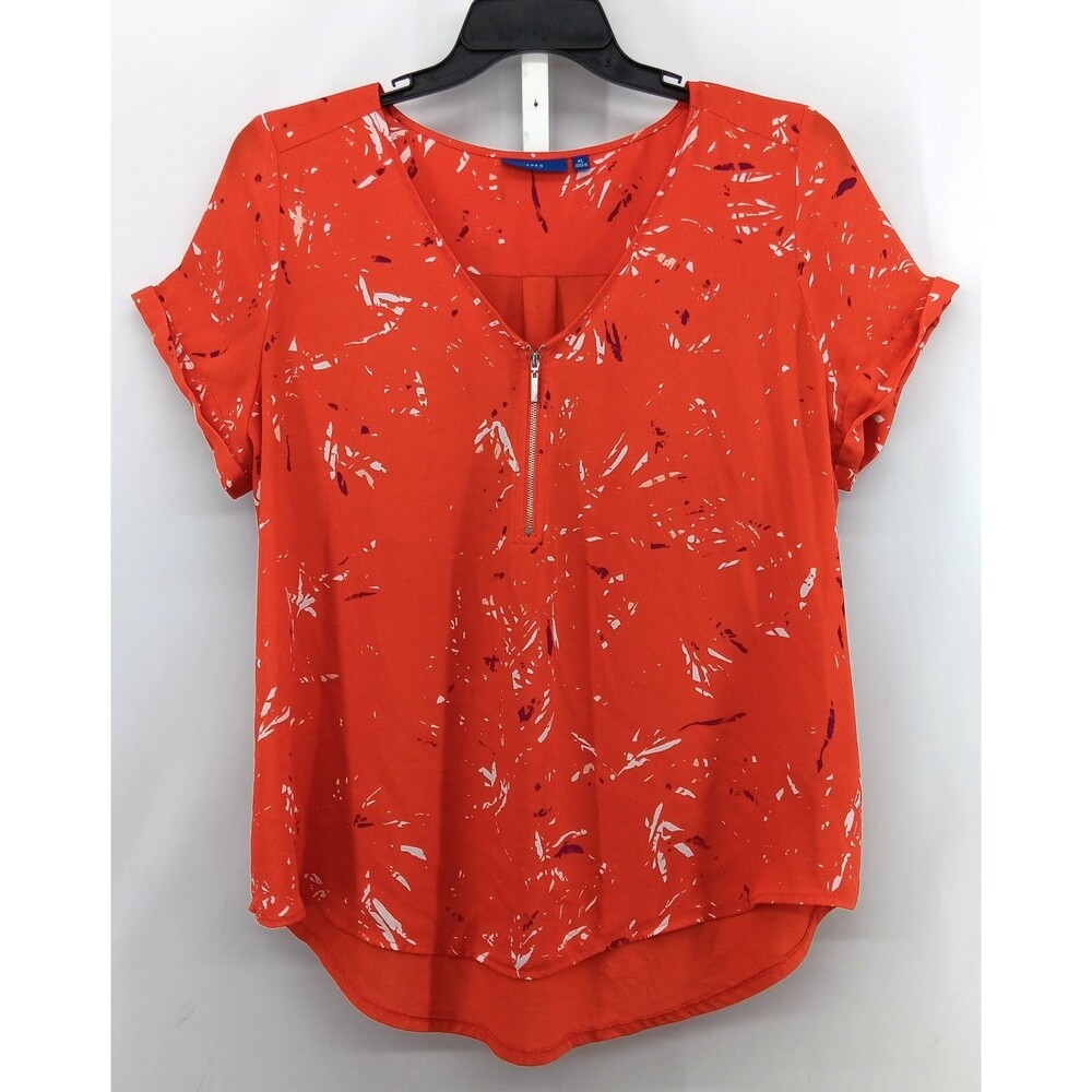 Apt 9 Blouse Women Size XL Orange Short Sleeve V Neck Zipper Lightweight Top